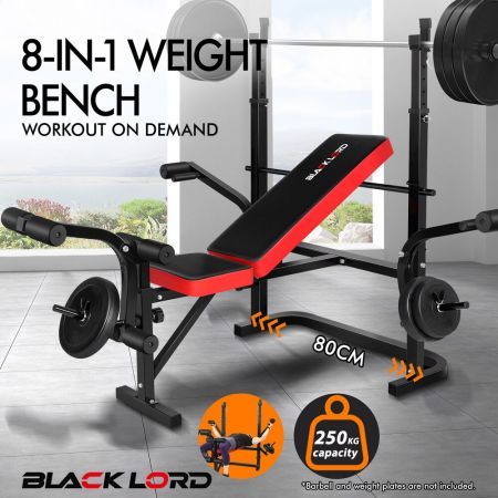 BLACK LORD Weight Bench 8in1 Press Multi-Station Fitness Home Gym Station 80CM Frame Width