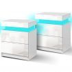 ALFORDSON 2x Bedside Table RGB LED Nightstand 2 Drawers 4 Side High Gloss White