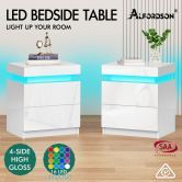 ALFORDSON 2x Bedside Table RGB LED Nightstand 2 Drawers 4 Side High Gloss White