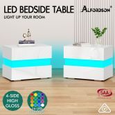 ALFORDSON 2x Bedside Table RGB LED Nightstand 2 Drawers 4 Side High Gloss White