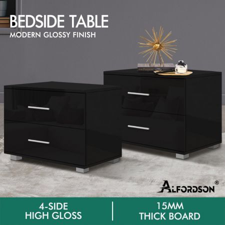 ALFORDSON 2x Bedside Table Nightstand 4 Side High Gloss Black Side End Table Black