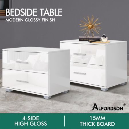 ALFORDSON 2x Bedside Table Nightstand 4 Side High Gloss White Side End Table