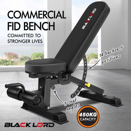 BLACK LORD Commercial Weight Bench FID Bench Flat Incline Decline Press Gym