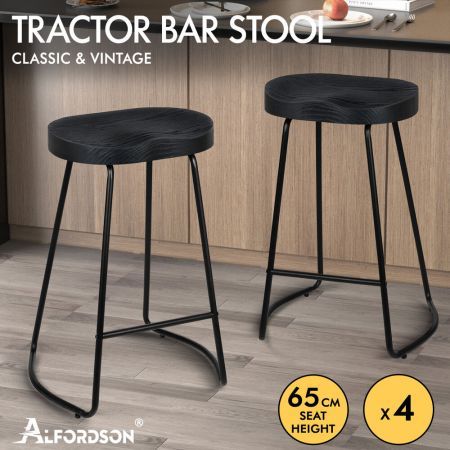 ALFORDSON 4x Bar Stools 65cm Tractor Kitchen Wooden Vintage Chair Black