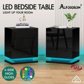 ALFORDSON 2x Bedside Table RGB LED Nightstand 3 Drawers 4 Side High Gloss Black