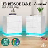 ALFORDSON 2x Bedside Table RGB LED Nightstand 3 Drawers 4 Side High Gloss White