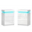 ALFORDSON 2x Bedside Table RGB LED Nightstand 3 Drawers 4 Side High Gloss White