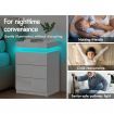 ALFORDSON 2x Bedside Table RGB LED Nightstand 3 Drawers 4 Side High Gloss White