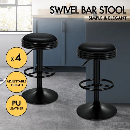 ALFORDSON 4x Bar Stools Sade Kitchen Swivel Chair Leather Gas Lift BLACK