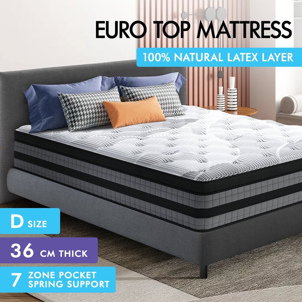 STARRY EUCALYPT Double Size Mattress Pocket Spring Latex Euro Top 36cm 7 zone