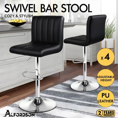 ALFORDSON 4x Bar Stools Macias Kitchen Swivel Chair Leather Gas Lift BLACK