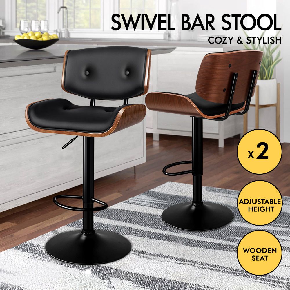 ALFORDSON 2x Bar Stool Kitchen Swivel Chair Wooden Leather Gas Lift Kayla  Crazy Sales