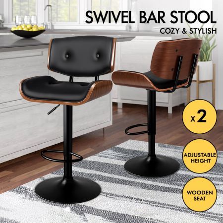 ALFORDSON 2x Bar Stool Kitchen Swivel Chair Wooden Leather Gas Lift Kayla
