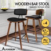 ALFORDSON 4x Wooden Bar Stools Mabel Kitchen Dining Chair Wood Vintage BLACK