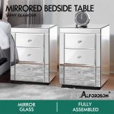ALFORDSON 2x Mirrored Bedside Table Cabinet Nightstand Side End Table Drawers