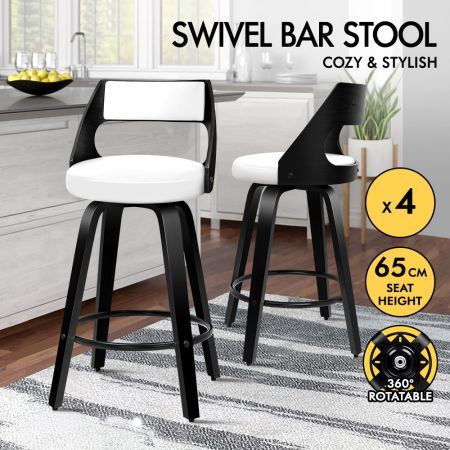 ALFORDSON 4x Swivel Bar Stools Eden Kitchen Wooden Dining Chair BLACK WHITE