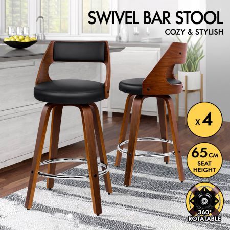 ALFORDSON 4x Wooden Bar Stools Eden Kitchen Barstools Swivel Dining Chair BLACK