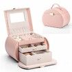 Jewelry Box 3 Tier Travel Jewelry Boxes Pu Leather Jewelry Handbag Organizer  Gift for Her Mother day Pink