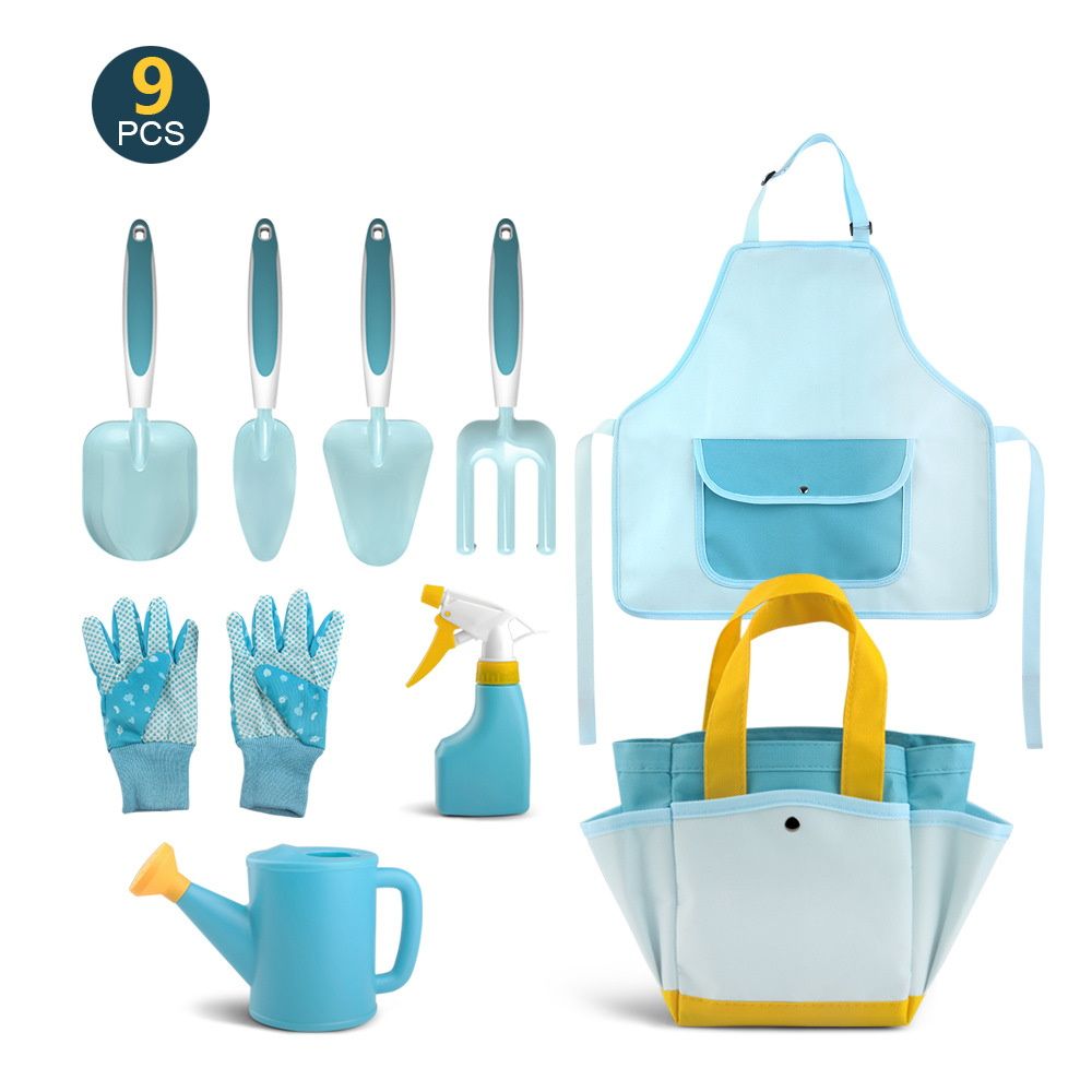 Kids Gardening Tools toy Set 9PCS Toddler Gardening Set Children Watering Can? Gloves, Shovel, Rake,  Rake, Fork, Apron, Sprayer