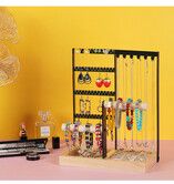 Earring Holder 4 Tier Ear Stud Holder with Wooden Tray,Jewelry Organizer Holder for Rings Necklaces Bracelets Black