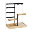 Earring Holder 4 Tier Ear Stud Holder with Wooden Tray,Jewelry Organizer Holder for Rings Necklaces Bracelets Black