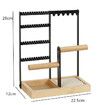 Earring Holder 4 Tier Ear Stud Holder with Wooden Tray,Jewelry Organizer Holder for Rings Necklaces Bracelets Black