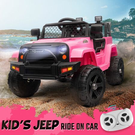 Kids Electric Car Ride On Truck Parental Remote Control Toy Jeep Vehicle 12V Pink Childrens Spring Suspension LED AUX Port