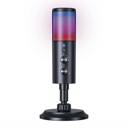 Gaming USB Microphone Streaming RGB Podcast with Gain Knob Light Control Mute Button for PC MAC PS5 Phones