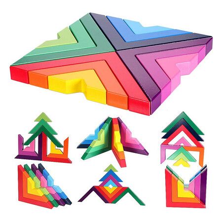 Wooden Rainbow Stacking Game, Geometric Building Blocks, Creative Nesting Educational Toys for Toddlers (Rainbow Stacking Game)
