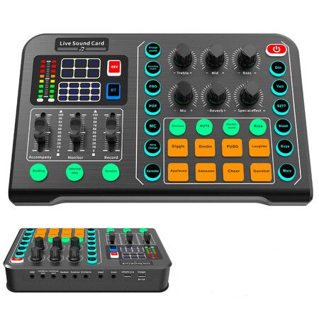 Audio Mixer Interface with 48V Phantom Power Stereo DJ Studio Streaming, Prefect for Streaming/Podcasting/Gaming