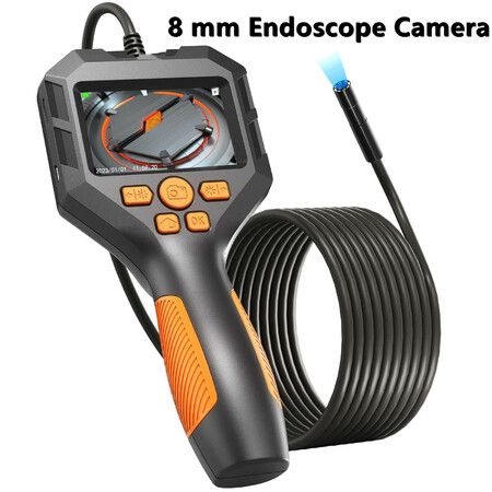 Borescope Inspection Camera with 8 LED Lights 8mm Handheld Waterproof Sewer Endoscope Snake Camera 5M Semi-Rigid Cord