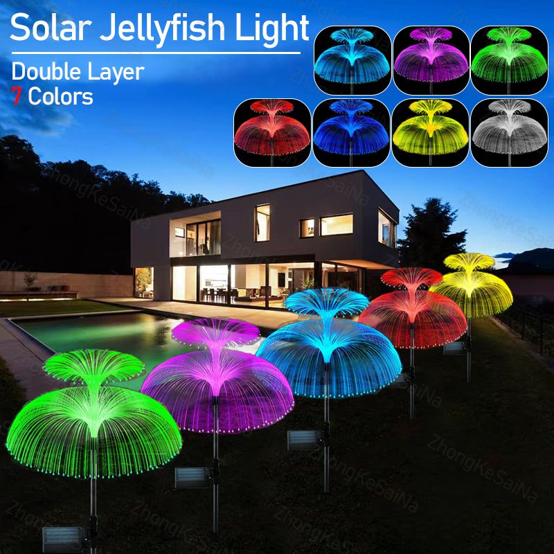 Double Layer Solar Jellyfish Lights 7 Color Changing Solar Garden Lights Waterproof Outdoor Flowers Lamp Courtyard Pathway Landscape Decor