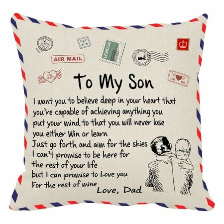 Father's Gift To His Son Pillow Covers To My Son, Envelope Decorative Square Throw Pillow Case For Holiday Birthday Gifts (For Son)