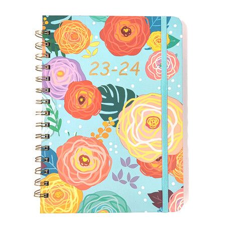 Notebook Flower Pattern Schedule Notebook Daily Plan Year Calendar A5 Coil Notebook English Book Time Management Agenda, A5 Hardcover Notebook