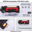 Multifunctional USB Rechargeable COB Work Light With Magnet Super Bright Led Flashlight Auto Repair Light Portable Camping Lamp Color Silver