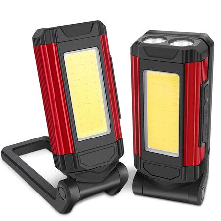 Multifunctional USB Rechargeable COB Work Light With Magnet Super Bright Led Flashlight Auto Repair Light Portable Camping Lamp Color RED