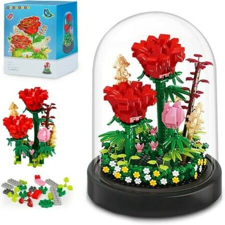 Flower Bouquet Building Kit - 596 PCS Bonsai Tree Sets for Adult Girlfriend Wife (Red Roses)