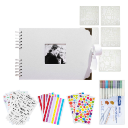 80 Pages Scrapbook Photo Album,DIY Craft Paper Photo Book,DIY Handmade Album Scrapbook Set,Records Anniversary,Graduation,Travelling,Color White
