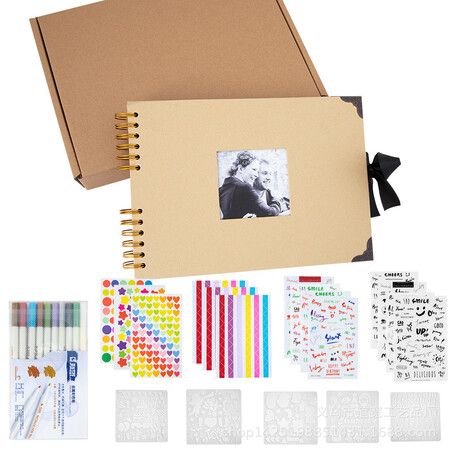 80 Pages Scrapbook Photo Album,DIY Craft Paper Photo Book,DIY Handmade Album Scrapbook Set,Records Anniversary,Graduation,Travelling,Color Khaki