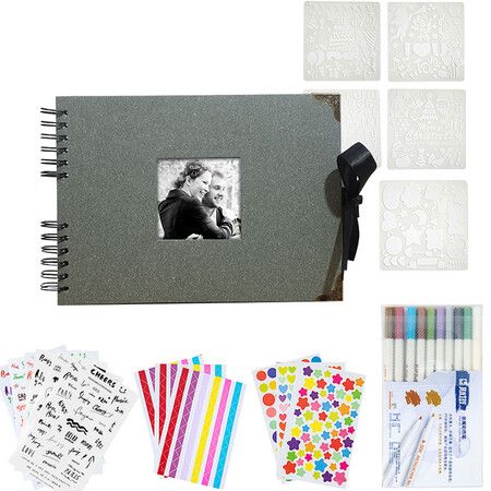 80 Pages Scrapbook Photo Album,DIY Craft Paper Photo Book,DIY Handmade Album Scrapbook Set,Records Anniversary,Graduation,Travelling,Color Grey