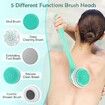 Electric Body Bath Brush, Rechargeable Back Brush Long Handle for Shower with 5 Spin Shower Facial Brush Head h for Women Men