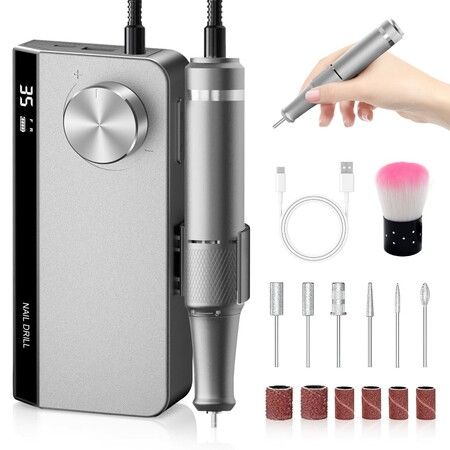 Professional Electric Nail Drill Machine,Portable Nail Drill for Acrylic Gel Nails,Rechargeable 35000 RPM Drill Machine for Home Salon