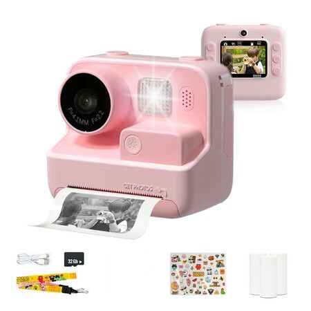 Digital Video Camera Instant Print 48 Mega Pixels 1080P Resolution HD for Kids with 32GB SD Card(Pink)