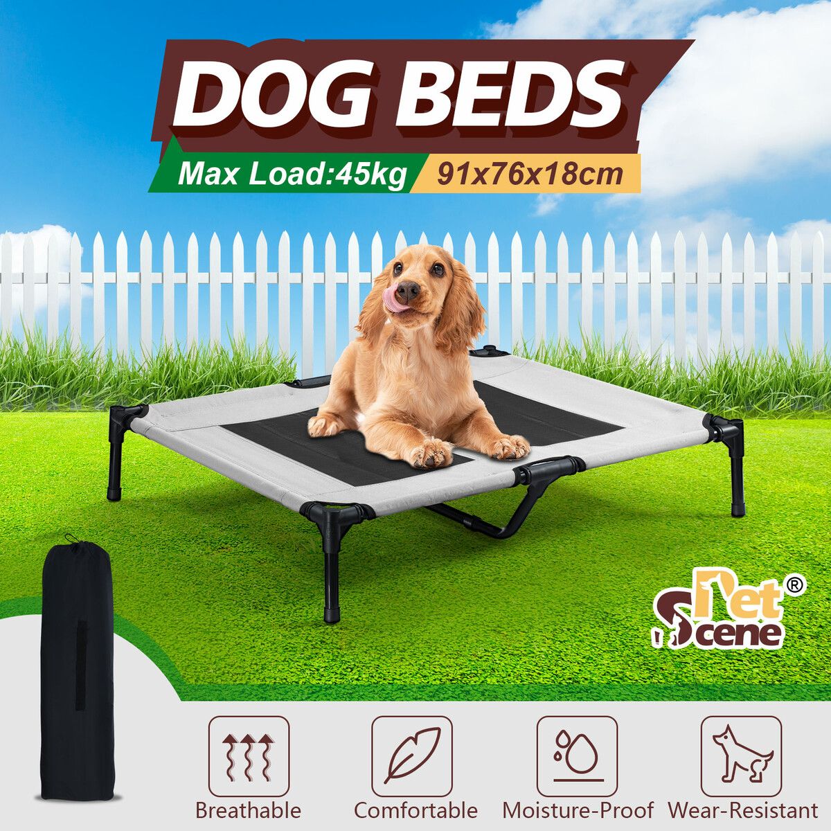 Dog Bed Trampoline Large Pet Elevated Sofa Raised Cot Outdoor Camping Indoor Portable Durable Washable Grey L