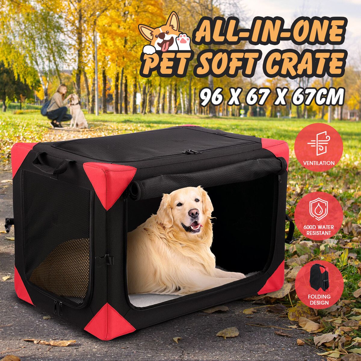 Pet Cat Dog Crate Cage Bird Rabbit Hutch Carrier Puppy Bunny Indoor Travel Soft Car Outdoor XXL Foldable Portable Black