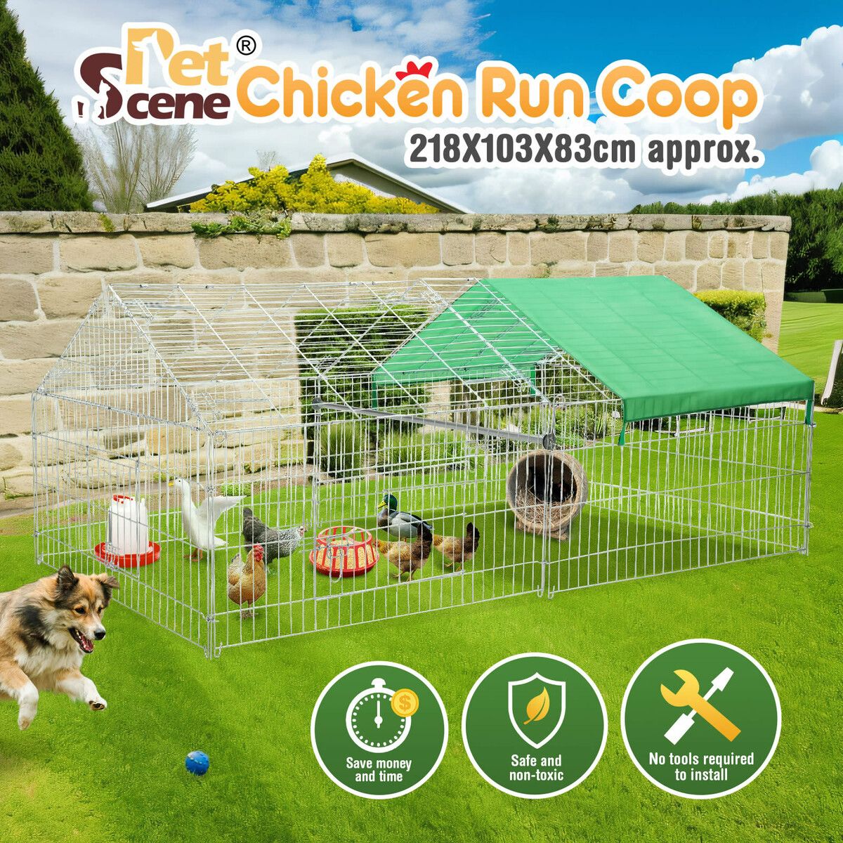 Chicken Coop Run Rabbit Hutch Pet Dog Cat Cage Playpen Fence House Puppy Pen Bunny Poultry Home Enclosure Pen Nest Shelter