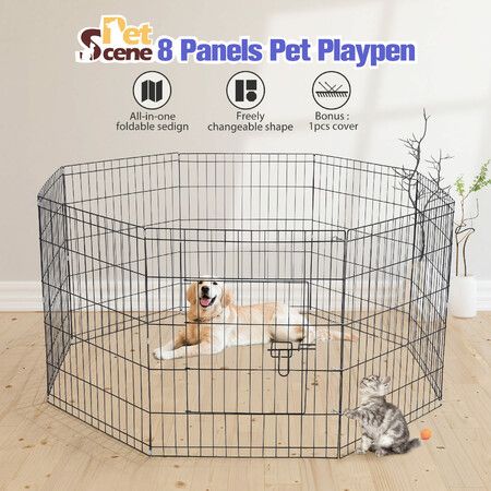 Dog Playpen Pen Pet Puppy Cage Crate Fence Indoor Exercise Play Pen 8 Panels Enclosure Barrier Foldable Cat Kitten Rabbit