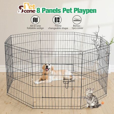 Dog Cage Playpen Pet Puppy Pen Fence 8 Panels Crate Play Pen Indoor Exercise Enclosure Foldable Cat Kitten Rabbit Barrier