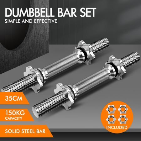 BLACK LORD Dumbbell Bar Set Solid Steel Pair Weight Lifting Plate Home Gym 35cm