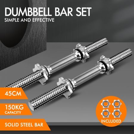 BLACK LORD Dumbbell Bar Set Solid Steel Pair Weight Lifting Plate Home Gym 45cm